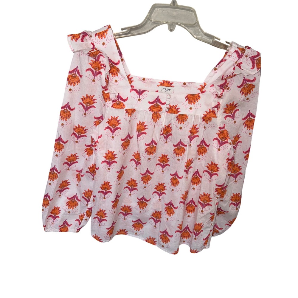 J. Crew Cotton Square Neck Ruffle Top Size XS White Fresh Cantaloupe Womens‎